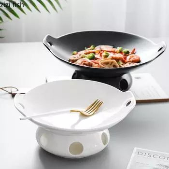 Ceramic Dinner Plates Hot Pot with Stove Creative Restaurant Irregular Shape Solid Color Tableware Vegetable Bowls Heating Plate