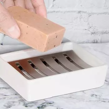 Ceramic Stainless Steel Storage Tray Sponge Holder Soap Container Box Draining Rack Soap Dish белый