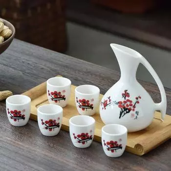 Ceramic Wine Set, Dispenser Bar Sets, One Pot of Six Cups Antique Wine Jug Spirits Warm Wine Glassware Unusual Mugs Barware A pot of six cups