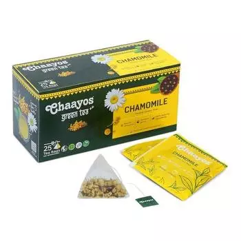 Chaayos Ромашковый чай - 25 пакетиков зеленого чая с ромашкой | Листья ромашки и зеленого чая | Содержит чистые цветы ромашки - 150 г