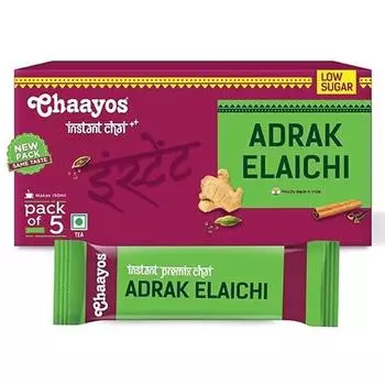 Chaayos Растворимый чайный премикс - с низким содержанием сахара - со вкусом Адрак Элайчи (5 пакетиков) | Порошок чая масала | Чай масала | Готовая смесь чая, 60 грамм