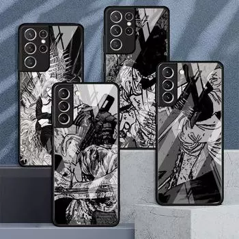 Chainsaw Man Cool Glass Case For Samsung Galaxy S22 S20 FE S21 Plus Phone Cover S10 5G S9 Note 20 Ultra 10 Lite Shell Samsung S22 Ultra 5G