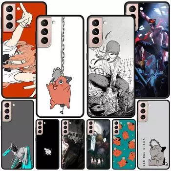 Chainsaw Man Cute Case for Samsung Galaxy S22 Ultra Phone Cover S21 S20 FE S10 S9 S8 Plus S10e S7 Edge Black Soft Silicone Shell Samsung S22 5G
