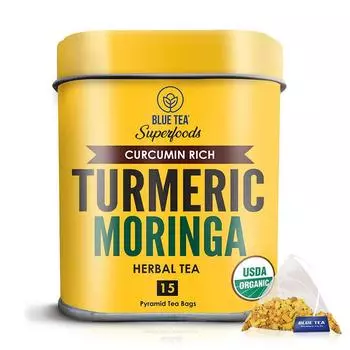 Чай из Куркумы и Моринги (15 пак, 2,5 г), Turmeric Moringa Herbal Tea, Blue Tea