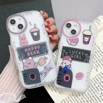 Чай с молоком Happy Bear Чай с молоком Lucky Girl Pattern Мягкий корпус из ТПУ Модный чехол для телефона iPhone Samsung Vivo Xiaomi Oppo vivo Y200 коричневый