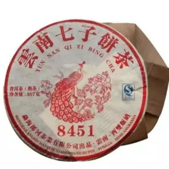 Чай Yun Nan Qi Zi Bing Cha Yunnan Menghai Lang He 8451 Чай пуэр спелый 357г