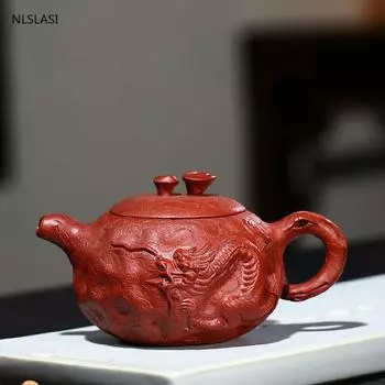 Чайник из исинской глины с узором «Дракон», фиолетовые заварные чайники, красивый чайник из необработанной руды Dahongpao, аутентичный чайный сервиз ручной работы 240 мл 240ml
