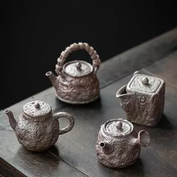 Чайник ручной работы Rock Mine, домашний чайник, одинарный, китайская грубая керамика с фильтром, чайный сервиз Kung Fu, антикварный чайный сервиз на дровах