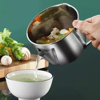 Чайник с масляным фильтром, нагреваемый, не деформируется, нескользящая ручка, герметичный с двойным горлышком, большой емкости, масляный фильтр, кухонный гаджет серебряный