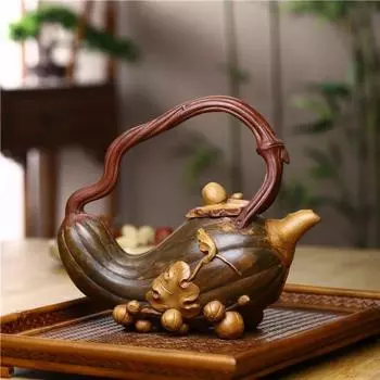 Чайник Yi Xing Zisha, большая емкость, сделанный вручную, тыквенный горшок, чайный сервиз в стиле кунг-фу, имитация старого чайника, пузырьковый чайник