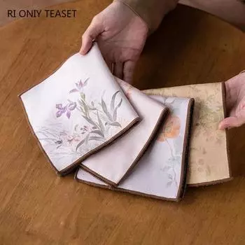 Чайное полотенце с китайским цветочным узором, плюшевая впитывающая тряпка для чая, подставка под подставку, полотенце из искусственной оленьей кожи, аксессуары для чайного сервиза 29x15cm