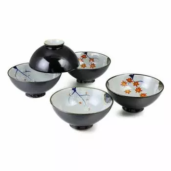 Чайный набор Ranchant Rice из 5 шт. Multi Vermilion Spring N445463 Arita Made in Japan Чаша, Чаша, (черный), Осень, 125,6 см, Керамика,