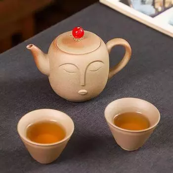 Чайный набор с лицом Будды из агата, 1 чайник, 2 чашки, керамическая кружка, наборы чашек и блюдец для чая пуэр, самовар, чайники для кипячения воды, гайвань