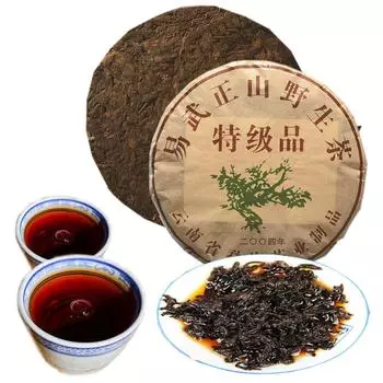 Чайный тортик Черный Пуэр Ча Пуэр Премиум 357г Qizi Wild Mountain Tea Китай Юньнань