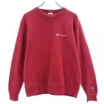 Champion 90s Logo embroidery Long sleeve sweat trainer M Red Back brushed Men s Used
