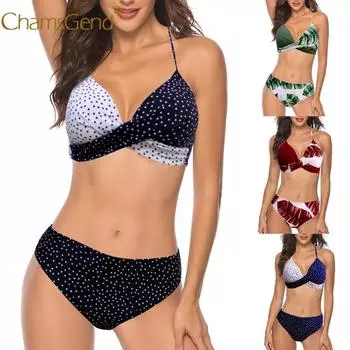 Chamsgend Womens Padded Push-up Bra Bikini Set Купальник Купальный костюм Купальники Пляжная одежда S чёрный