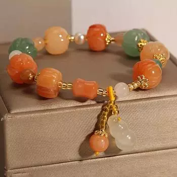Charm Beaded Bracelet Female Lady New Retro Gourd Pumpkin Beads Jewelry Natural Stone Fine Pendant Bracelet For Women оранжевый