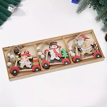 Charming Artificial Christmas Tree Ornament with Santa, Snowman Reindeer Festive Wooden Holiday Decor , Perfect Christmas Gift, Christmas Decorations 9pcs