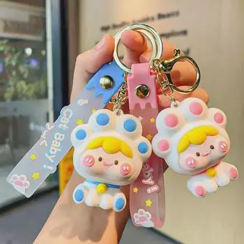 Charming Cat Paw Keychain: Soft Doll Pendant for School Bags, Cute and Elegant Accessories for Women