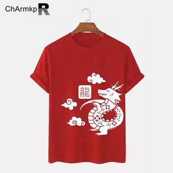 ChArmkpR Мужские летние топы с круглым вырезом и короткими рукавами с принтом, повседневные футболки S красный