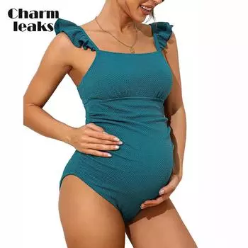Charmleaks цельный купальник для беременных с рюшами, купальный костюм с умеренным покрытием для женщин, купальник с квадратным вырезом S чёрный