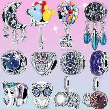 Charms of Ley 925 Original Fits Bracelet 925 Silver Women Pendant Jewelry Balloon Elephant Charms Beads