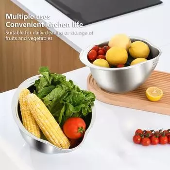 Чаша для мытья риса с ситечком, пищевая корзина для очистки овощей, фруктов, фасоли с отверстиями для тонкого фильтра, универсальный инструмент для кухни серебряный