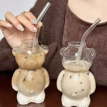 Чашка для чая с молоком, креативная чашка для сока, инструмент для питьевой воды, кофейная чашка, стеклянная чашка для воды с милым медведем