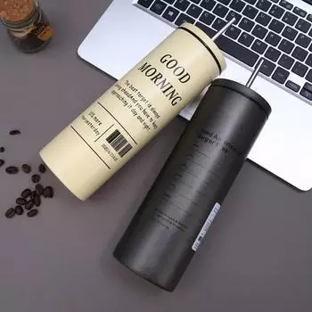 Чашка для кофе из нержавеющей стали 304, двухслойная вакуумная изоляция, с трубочкой, портативная автомобильная чашка с трубочкой, многоразовая американская кофейная чашка 600ml серый