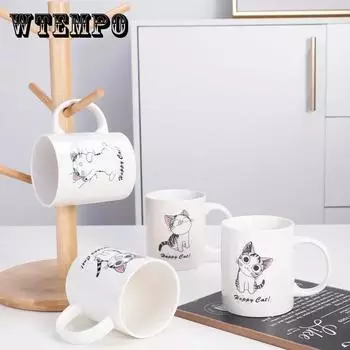 Чашка для сыра и кошки, студенты, корейская милая чашка для питья, керамическая кружка с крышкой и ложкой, мультяшный частный дом, кошка