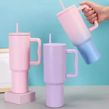 Чашка для воды, 40 унций, пищевая нержавеющая сталь, удержание тепла, толстая, герметичная, большая емкость, устойчивая к повреждению, стакан для пива с соломинкой фиолетовый