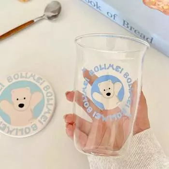 Чашка для воды для пары Ins Wind Glass Холодная вытяжка Кофейная чашка Мультяшная стеклянная чашка Большая емкость для питья 600ML