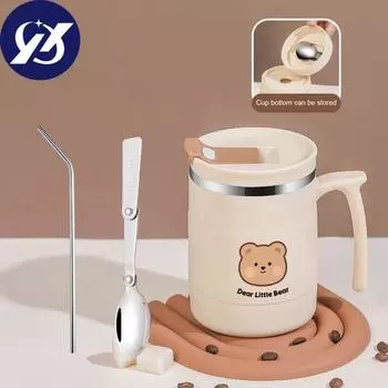 Чашка для воды Yousheng, 500 мл, большая емкость, хорошая герметичность, теплоизоляция, нержавеющая сталь, высокопигментированная изоляционная кофейная кружка, ежедневное использование 500ML A бежевый