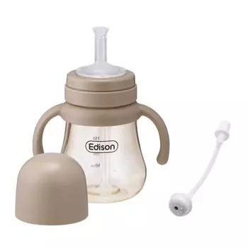 Чашка-соломка Edison PPSU 240мл обычная соломинка + весовая соломинка, бежевый, 1 шт.