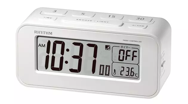 Часы-будильник RHYTHM с радио-термометром и функцией таймера на одну минуту Fit Wave Timer D231 Белый xx 8RZ231SR03 3/5/15/30 6,4 13,6 5,7 см