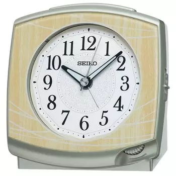 Часы-будильник Seiko Clock, светло-коричневые, с рисунком под дерево, 115 x 116 x 81 мм KR516A