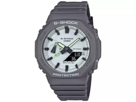 Часы CASIO G-SHOCK GA-2100HD-8AJF серии HIDDEN GLOW, серый светящийся циферблат, 45,4 мм