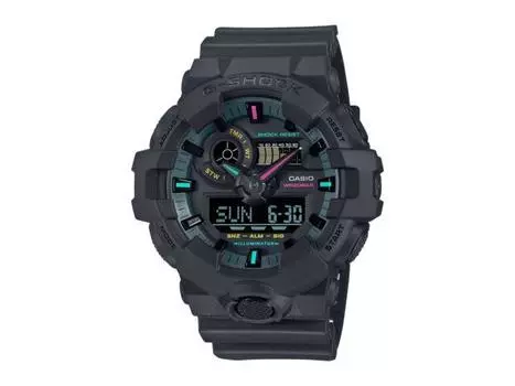 Часы CASIO G-SHOCK GA-700MF-1AJF, разноцветные флуоресцентные цвета, матовые черные, 53,4 мм, НОВЫЕ