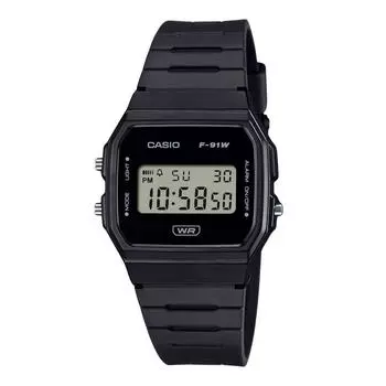 Часы Casio POP Digital Black Bio Based Resina с кварцевым ремешком F-91WB-1A унисекс чёрный