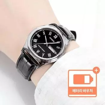 Часы Casio Round Auto Calendar Day Date Silver Black Leather Watch