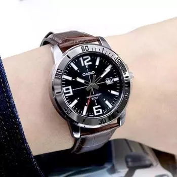 Часы Casio Silver Steel с круглым корпусом Graduation для мужчин, спортивные, модные, кожаные