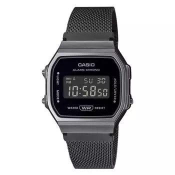 Часы Casio Vintage Digital с сетчатым браслетом из нержавеющей стали, кварцевые, A168WEMB-1B, унисекс чёрный