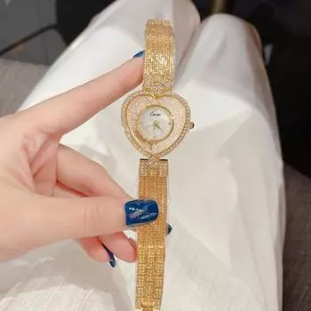 Часы-цепочка женские с циферблатом в форме сердца Quicksand Fashion Trendy Quartz Small Gold Watch