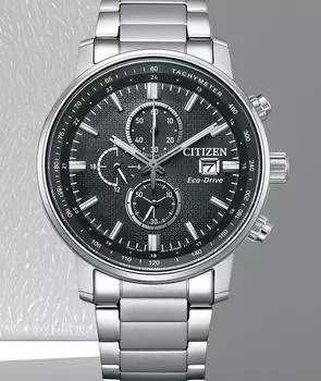 Часы CITIZEN Eco-Drive Chronograph с черным циферблатом из нержавеющей стали CA0840-87E