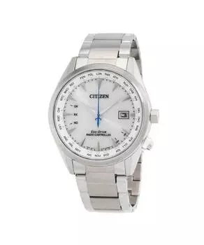 Часы Citizen Eco-Drive Perpetual с радиоуправлением GMT из нержавеющей стали с белым циферблатом CB0270-87A 100M Мужские часы