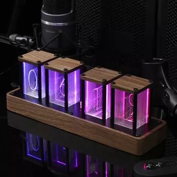 Часы ClocTeck Nixie Tube Clock — стильные цифровые часы из орехового дерева с синхронизацией по Wi-Fi, будильником и 12/24-часовым форматом отображения — идеальный готовый к использованию ретро-подарок для друзей Walnuts
