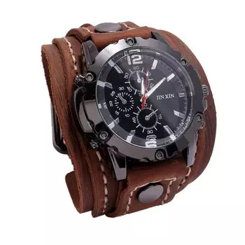 Часы DeeRace с широким браслетом из искусственной кожи, модный браслет с большим циферблатом, мужские часы, коричневый цвет