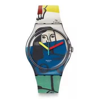 Часы ДВЕ ЖЕНЩИНЫ, ДЕРЖАЩИЕ ЦВЕТЫ SUOZ363 Black [Swatch] LEGER S чёрный