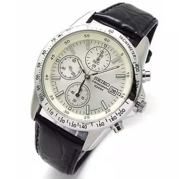 Часы-хронограф SEIKO из натуральной кожи с ремешком, официальный дистрибьютор Seiko, белый SND363P1