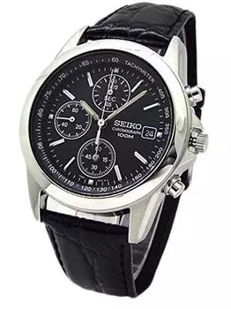 Часы-хронограф SEIKO из натуральной кожи с ремешком, официальный дистрибьютор Seiko, черный SND309P1